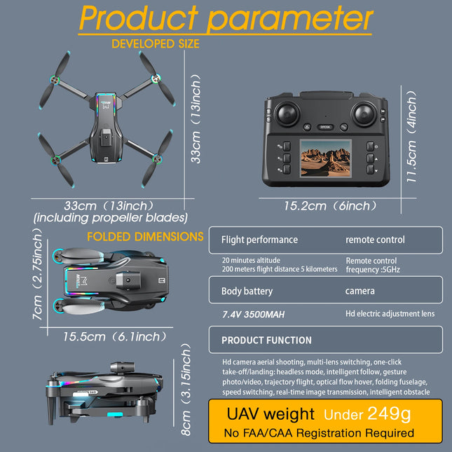 Head 3-color light M107 drone, hover 7-color LED gradient, one click takeoff and landing, headless mode, one click roll, take photos and videos, high-definition camera, optical flow hover, electrically adjustable camera