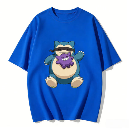 2026 New Summer Snorlax Gengar Print T Shirt Unisex Casual Tee for Men Women Kids Family Matching Short Sleeve Tops Streetwear
