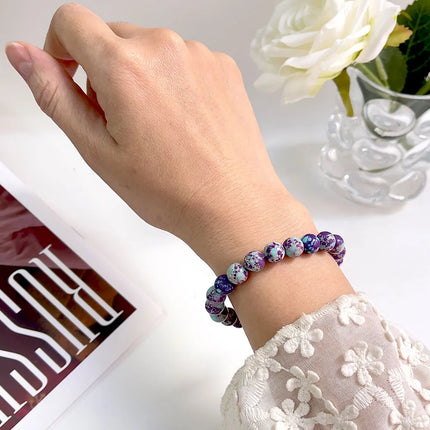 Natural Stone Pink Zebra Beaded Bracelet 6/8mm Dalmatian Jasper Rhodochrosite Agate Bracelet Gemstone Beads Bracelet