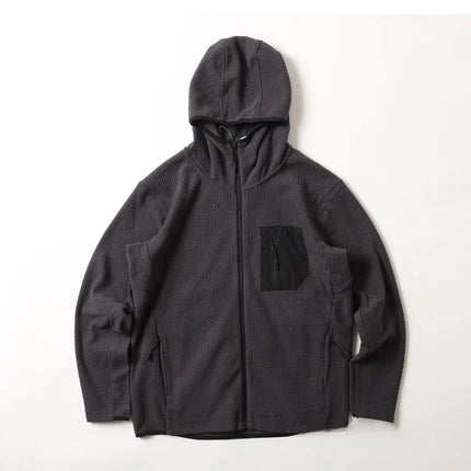 Warm Fleece Outdoor Hooded Open Cardigan Sweatshirt Sporty Casual Wave Patterned Men's Jacket Youth Winter Leisure Wear
