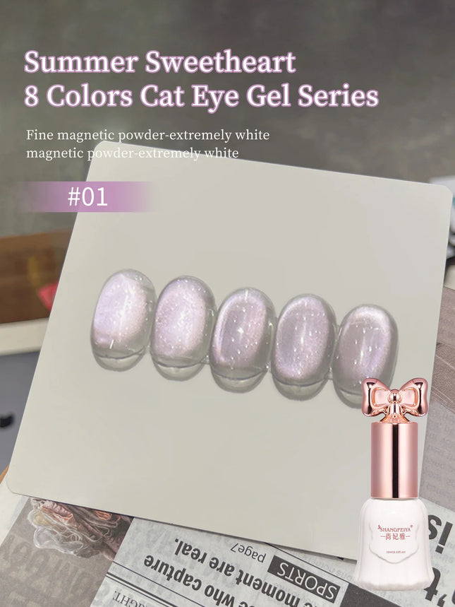 10ml Sweetheart Cat Magnetic Gel Nail Polish Soak Off UV/LED Nail Varnish Sparkling Glass Bead Cat Eye Gel Effect Nail Salon DIY