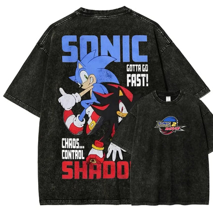 Classic Anime Manga Games Sonic Peripherals Print T-shirts Fashion Loose Casual Oversized Tee Men Women Retro Washed Cotton Tops