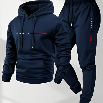 Autumn and winter men's warm sportswear set, printed sportswear and pants set, casual warm sportswear and casual wear