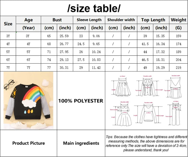 2024 Autumn Winter Boys and Girls Top Children Wear Long Sleeve Rainbow Print Cartoon Children's Wear Hoodies 3 4 5 6 7 Years