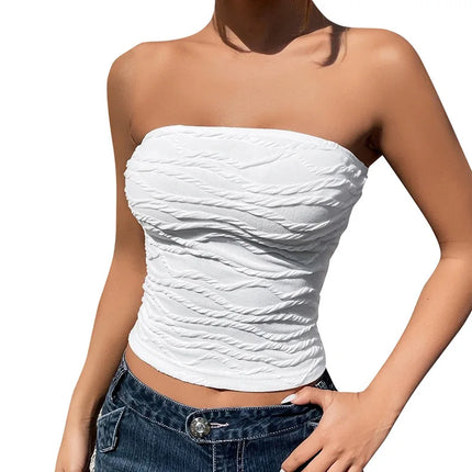 2024 Summer Y2K Streetwear Crop Tops Tees Sleeveless Slim Tube Tank Strapless Backless Sexy Ruched White Corset Crop Top