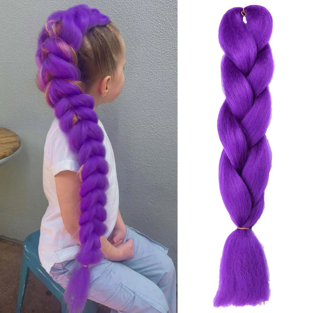 Synthetic 24-inch Purple Braiding Hair Extensions for Crochet Braids, DIY Jumbo Ponytail Braid, Ru Mi Hairstyle, Multi-Colored Hair
