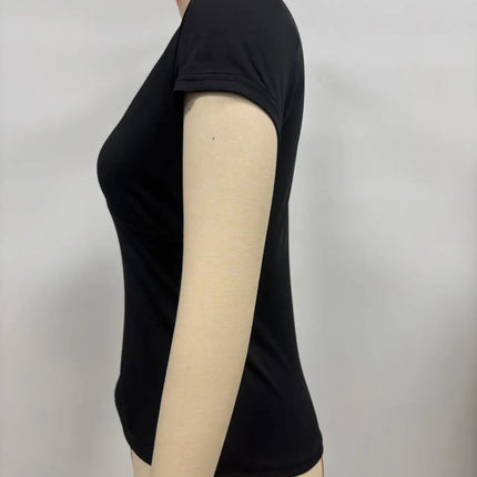 2025 Summer New Fashion Women's T-Shirt Solid-Color Slim-Fit V-Neck Short-Sleeve Top Y2k Clothing