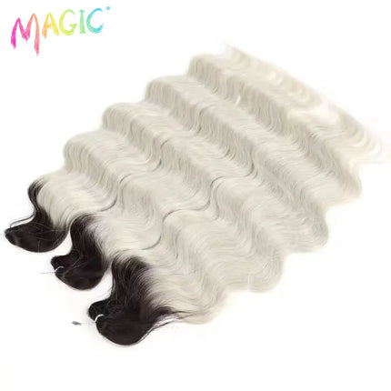 Magic Synthetic Hair Extensions 24inches 3PCS Body Wave Hair Bundles Ombre Blonde Color Tresses Fake Hair Accessories Cosplay
