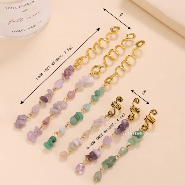 Colored Natural Stone Pendant Hair Jewelry For Braids Crystal Dreadlock Accessories Hair Charms Women Headwear Dangle Dreadlock
