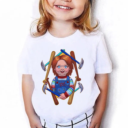 Kids Chucky Children Satan Halloween Horror Ghost Tee Manga Y2K Designer T Shirt Funny Anime Clothes Kid Girl Boy Tops Tees