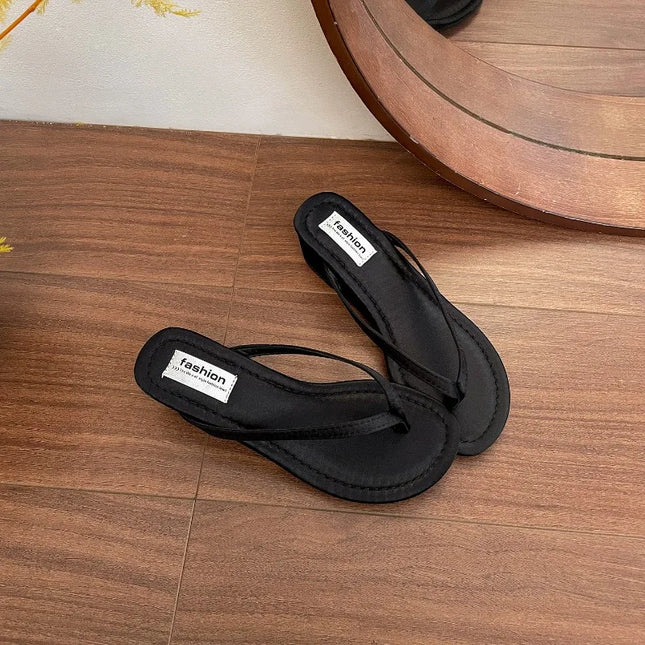 Summer Women Wedges Heel Silver Slippers Outdoor Street Style Dress Shoes Ladies Outdoor Beach Vacation Clip Toe Slides