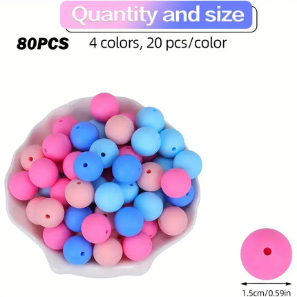40/80PCS 15mm silicone bead combination set, perfect for DIY handmade crafts such as keychains, necklaces, bracelets, etc.