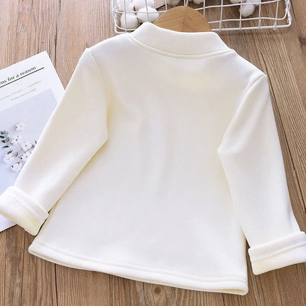 1pc Children's T-Shirt Rabbit Embroidery Velvet Warm Top Kids Half High Collar Long Sleeve Base Shirt Girls T-Shirts Clothes