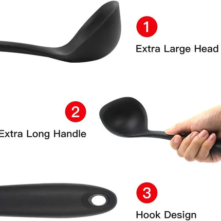Silicone Ladles Soup Spoons Nonstick Heat Resistant Large Soup Ladle with Long Handle for Home Kitchen Cooking