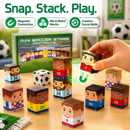 24Pcs Magnetic Building Blocks Cubes Educational STEM Toy for Kids Soccer Theme 3D DIY Construction ABS Magnetic Bricks