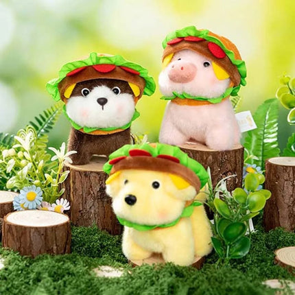 Ultra-Soft PP Cotton Burger Animal Plushie Exquisite Embroidery Short Plush Fabric Kawaii Foodie Key Chain Eco-Friendly Dyeing