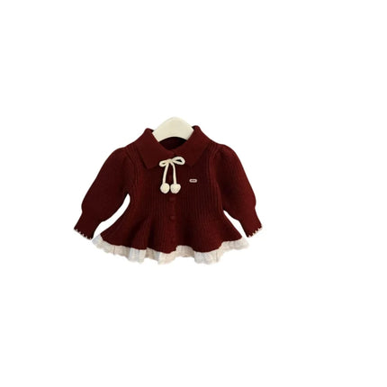 Knitted New Year's Sweater 2026 New Style Little Fragrant Girl Baby Sweet Princess Skirt Knitted Sweater