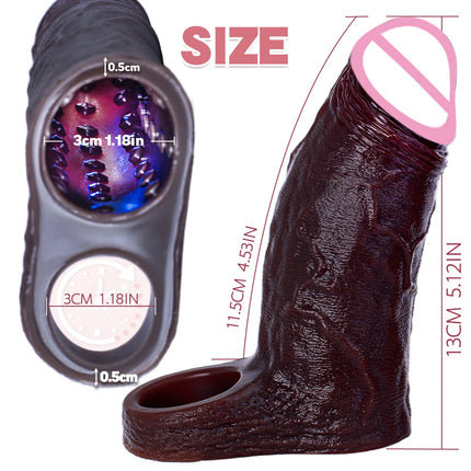Realistic Silicone Penis Sleeve Extension With Dick Cock Ring Massager Enlarger Sheath for Small Dildo Adult Sex Toy for Men