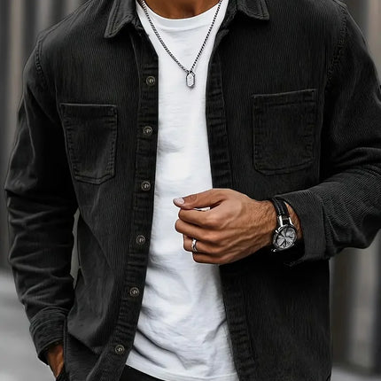 The New Spring and Autumn 2025 Corduroy Shirt, a Casual Men's Lapel and Trendy Loose Jacket