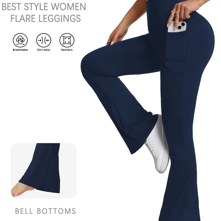 Women Super Soft Flare Pants with Pockets High Waisted Tummy Control No See Through Workout Yoga running Home Casual