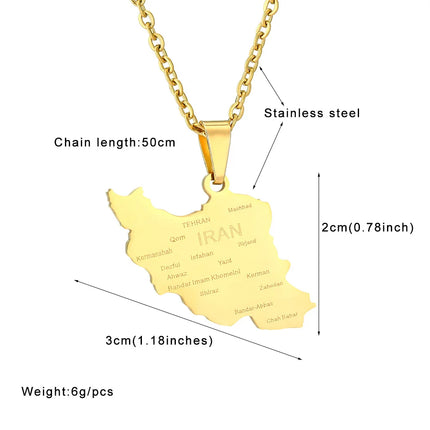 1Pcs New Stainless Steel Iran Map Hollow Heart Pendant Necklace Men's and Women's Versatile Sweater Chain Accessories Pendant
