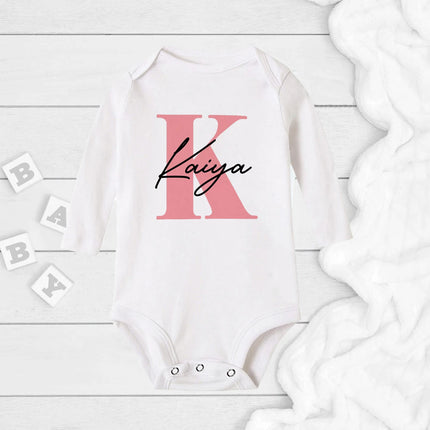 Baby Girl Name Romper Pregnancy Announcement Personalized Baby Jumpsuit Custom Name Rompers Bodysuit Girls Clothes