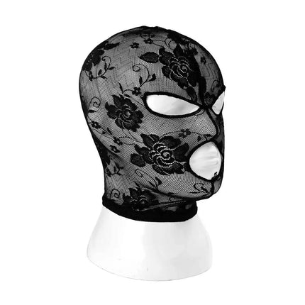 Gothic Lace Hood with Detachable Veil Sensory Control Mask for Women Weave Black Bondage Headwear SM Breathable Face Cover