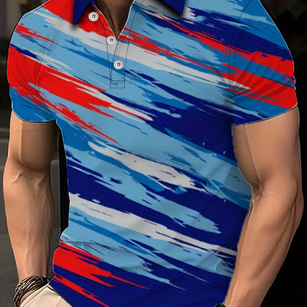Men's Summer Random Print, Fashionable and Simple Polo Shirt, Comfortable, Lightweight and Breathable Beach Vacation
