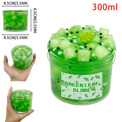 70/300ml Large Crunchy Crystal Slime Kit - Leaf Watermelon Grape Premade Slime Pack Set Non-Sticky Jelly Cube Slime for Party