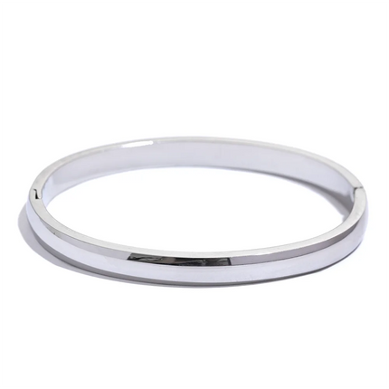 Yhpup 5*60mm High Quality Stainless Steel Round Smooth Bracelet Bangle Minimalist Metal Texture Rust Proof Daily Jewelry Women
