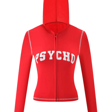 Gia Slim-Fit Letter Print Topstitching Design Hooded Zip-Up Jacket and Pants Set