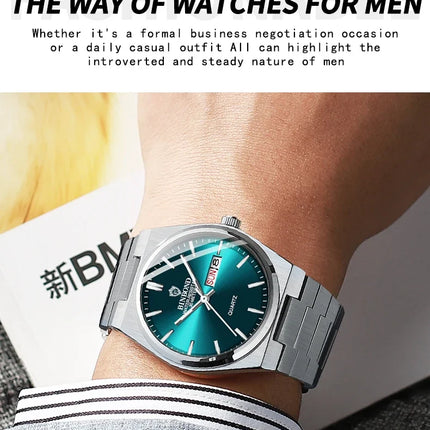 BINBOND 102 Couple Quartz Watch Men's Original Watch Waterproof Night Light Date Week Stainless Steel Men's and Women's Watch