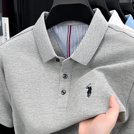 100% pure cotton high-end brand men's short sleeve polo shirt, summer fashion, original pony embroidery, golf polo, casual T-shirt