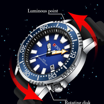 OFNS High Quality Fashion Men's Quartz Watch Calendar Luminous Display 50M Waterproof Luxury Watches Rubber Strap Men's Watch
