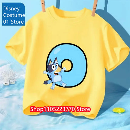 Kids Bluey Printed T-Shirt Autumn Winter Cartoon Short Sleeve Playwear Tee Comfortable Top for Boys Girls