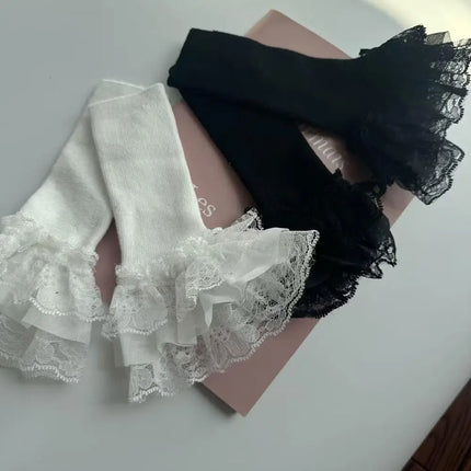 Lace Ruffles Cuff Long Elastic Lolita Knitted Lace Sleeves Arm Covers Wrist Cuffs Winter Sweater Decorative Sleeves