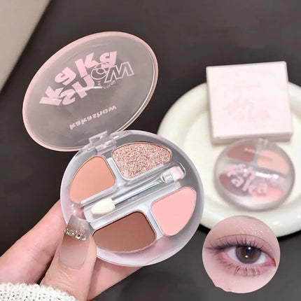 4 Colors Shimmer Matte Eyeshadow Palette Nude Rose Pink Glitter Pigment Eye Shadow Lasting Waterproof Makeup Palette with Brush