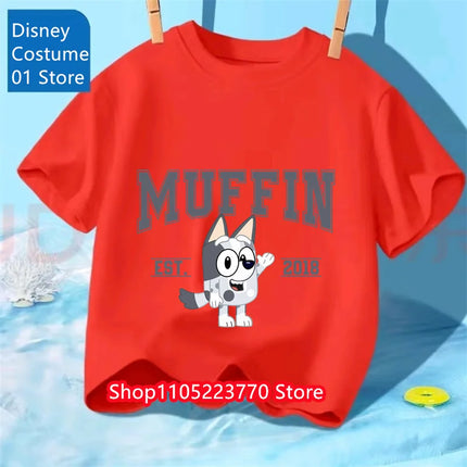 Autumn Winter Kids Bluey Short Sleeve T-Shirt Cartoon Printed Soft Tee Comfortable Daily Wear for Boys Girls