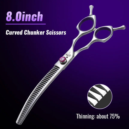 Fenice 7.0/7.5/8.0 inch  Professional Pet Grooming Shears Fishbone Teeth Straight/Curved Chunker Scissors JP440C Groomer Tools