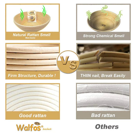 WALFOS Natural Rattan Fermentation Wicker Basket Dough Basket Baguette French Bread Basket Mass Fermentation Baskets Banneton