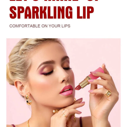Nude Pink Luxurious Metallic Glitter Lipstick Long-Lasting Waterproof Non-Fade Shimmery Pearl Sparkling Brown Lip Gloss Makeup