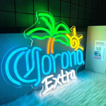 Palm Tree Corona Extra Beer Neon Sign for Home Bar Man Cave Pub Store Party Club Bistro Light Up Bar Neon Signs for Wall Decor