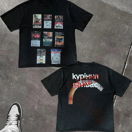 The Smoking Kills Collection Printing Cotton Fabric T-Shirt Summer Street Style Short Sleeved T-Shirt Cool Design Retro Tee Tops