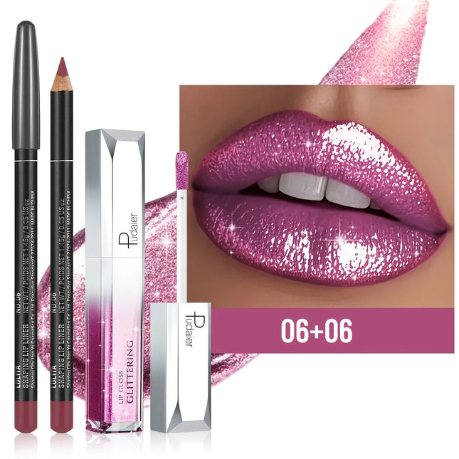 Silky Matte Lip Liner & Metallic Gloss Duo | All-Day Wear, Smooth Definition & High-Shine Finish | Gift Set for Everyday & Bold