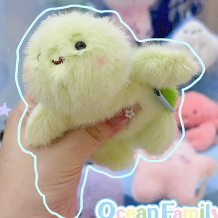 Soft Ocean Animal Plush Keychain Small Turtle Kawaii Fluffy Whale Keyring PP Cotton Octopus Press Sound Pendant Birthday Gift