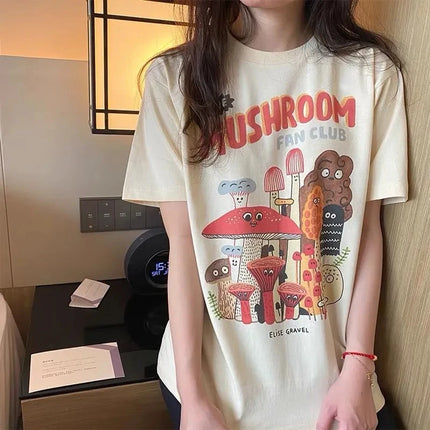 The Mushroom Cute Women's T-Shirt Harajuku Vintage 80s 90s Cotton Short Sleeve Kawaii Graphic Funny Tee Streetwear Clothes