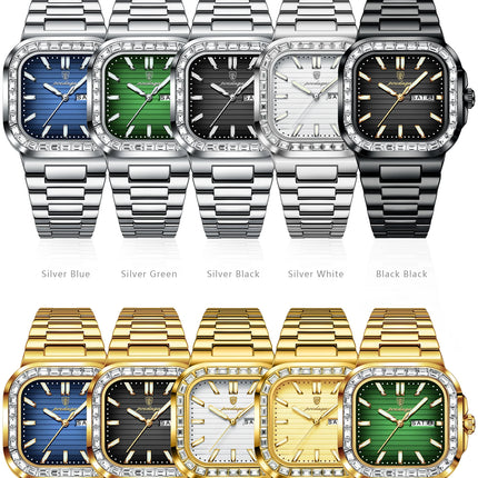 POEDAGAR Square Fashion Men's Watch Date Week Waterproof Luminous Quartz Man Watch Stainless Steel Luxury Sports Watches For Men