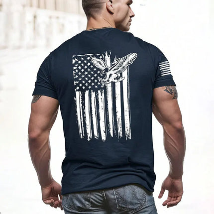 2024 New Men's Round Neck T Shirt Eagle Flag Printed T-Shirt Tops Summer Men's Sports Big Size Clothing Fitness Short Sleeve