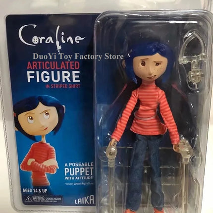 NECA Anime Coraline Doll Articulated Anime Figure Raincoat Sweater In Striped Shirt Toy LA Girl Decoration Model Bithday Gifts