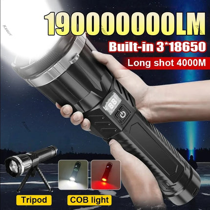 19000000LM Super Powerful Flashlight Built-in Battery High Power Torch Rechargeable LED Light Big Aperture Camping COB Lantern